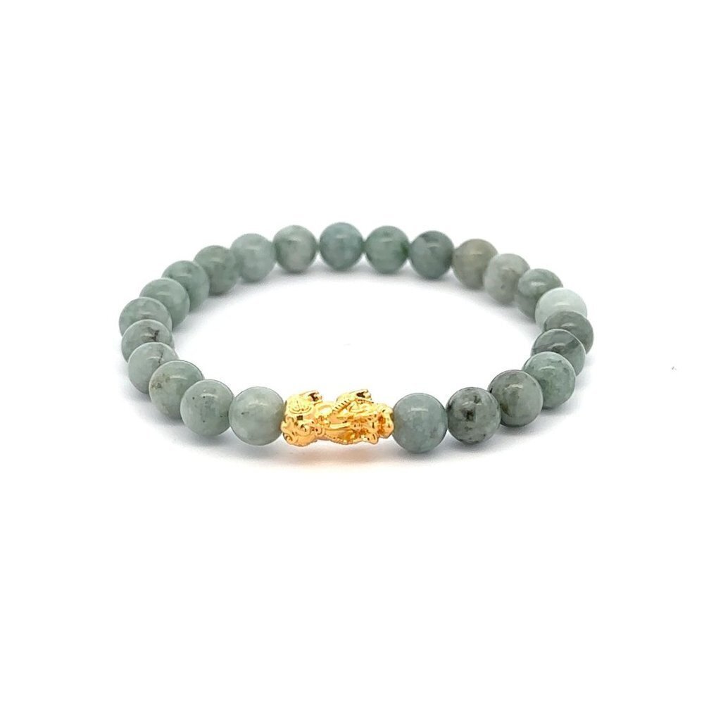 18K Gold Piyao Pixiu Dragon Lucky Charm Bracelet Gemstones Natural Burmese Jade